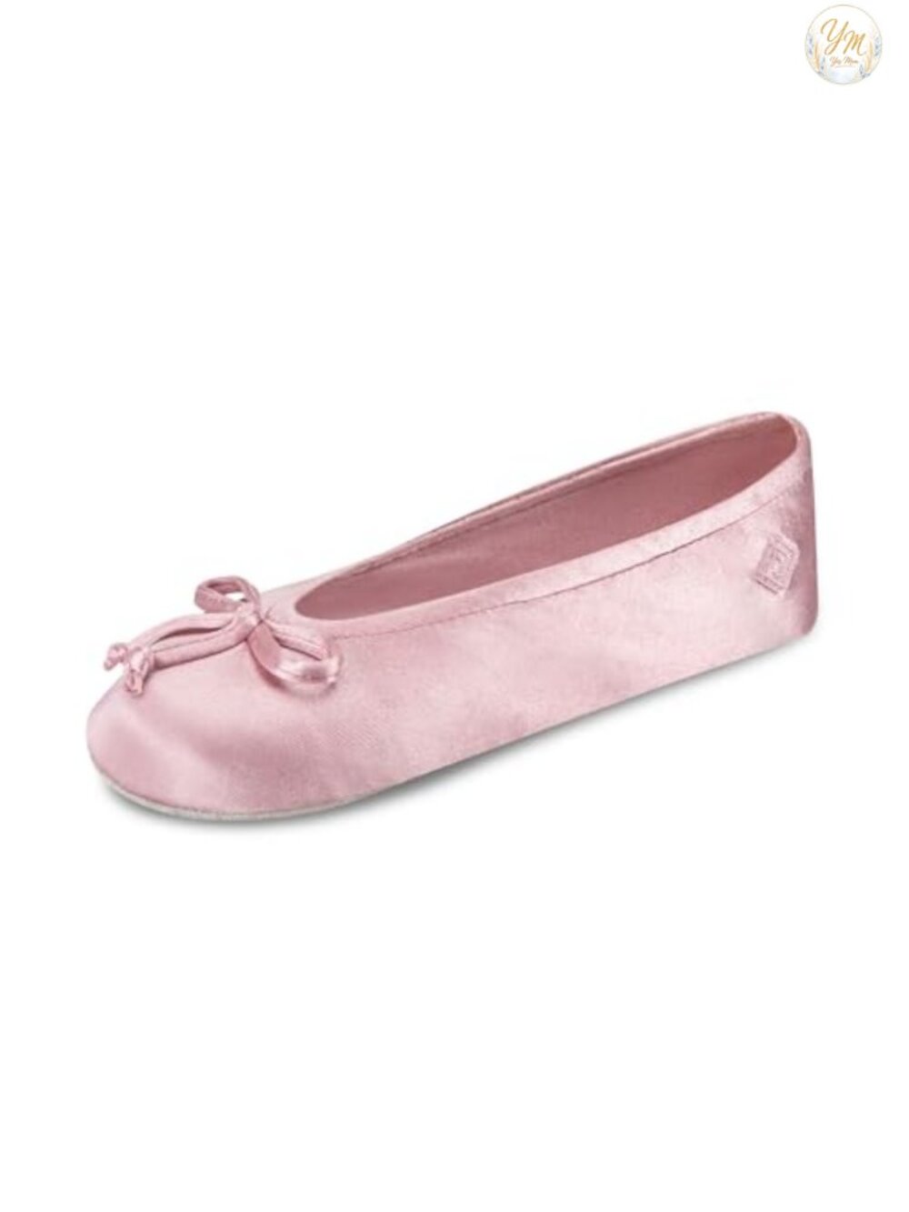 Isotoner Satin Ballerina Slippers with Bow, Suede Sole, Lightweight, Travel